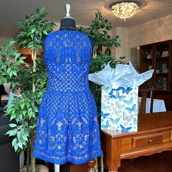 BCBG MaxAzria Blue Lace Jillyan Cocktail Dress Fits like a Size 4 or XS - Small - Picture 3 of 12